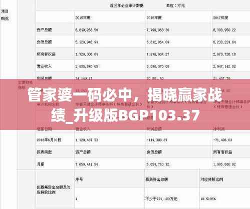 管家婆一码必中，揭晓赢家战绩_升级版BGP103.37