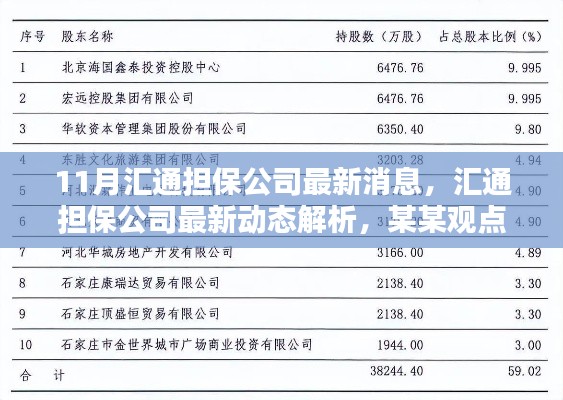 汇通担保公司最新动态解析及观点探析,11月最新消息速递
